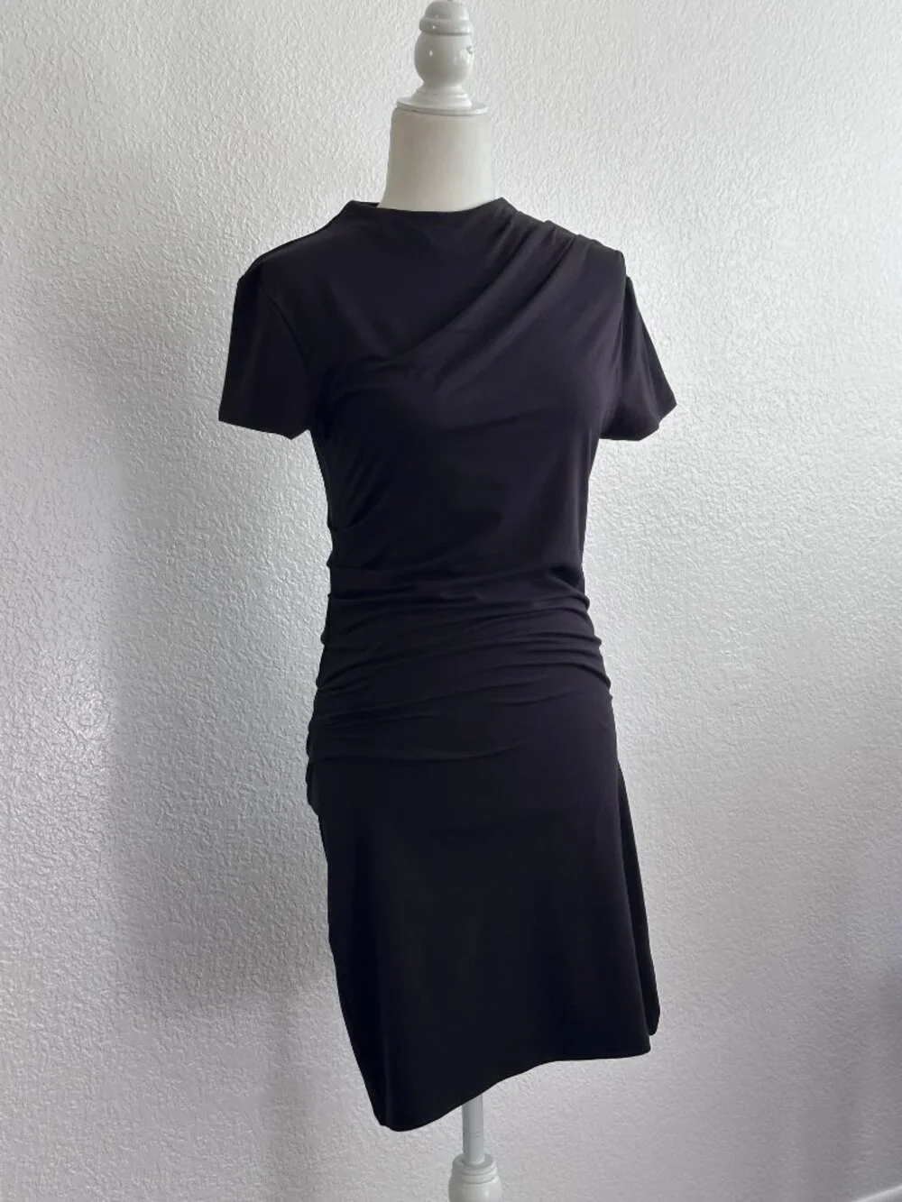 Divided by H&M Black Ruched Mini Dress | Asymmetrical Draped Neck | Size M | NWT - Picture 2 of 9